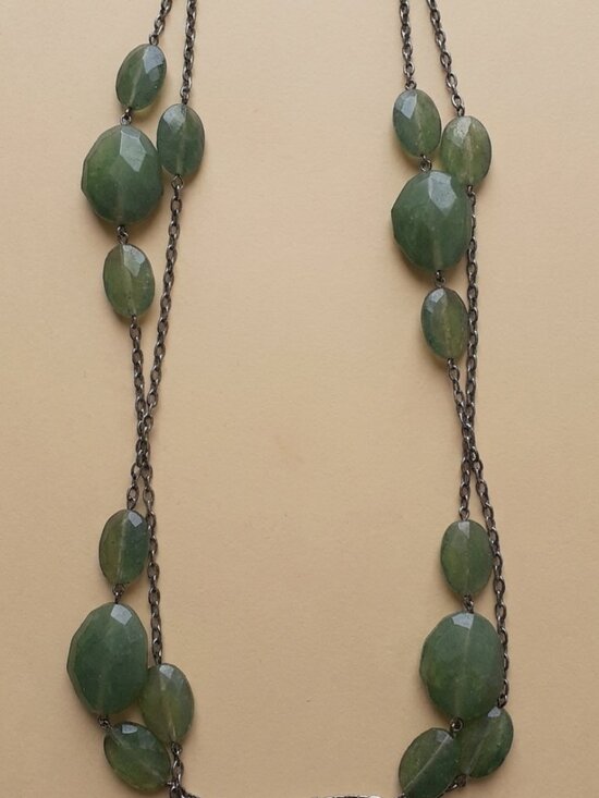 Jewelry - Green Faceted Stone Double Layer Station Chain Necklace